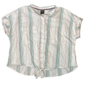Far West Pastel Striped Button-up Crop Top Size 2XL